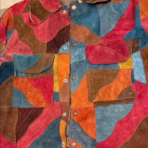 VINTAGE BadLeather Mens Sz 44 Multicolor Patchwork Leather Jacket